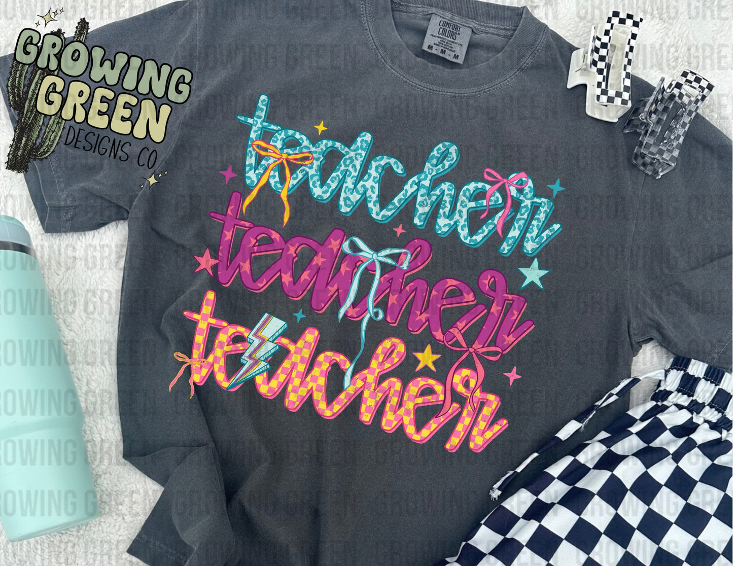 Teacher Colorful Retro Stacked