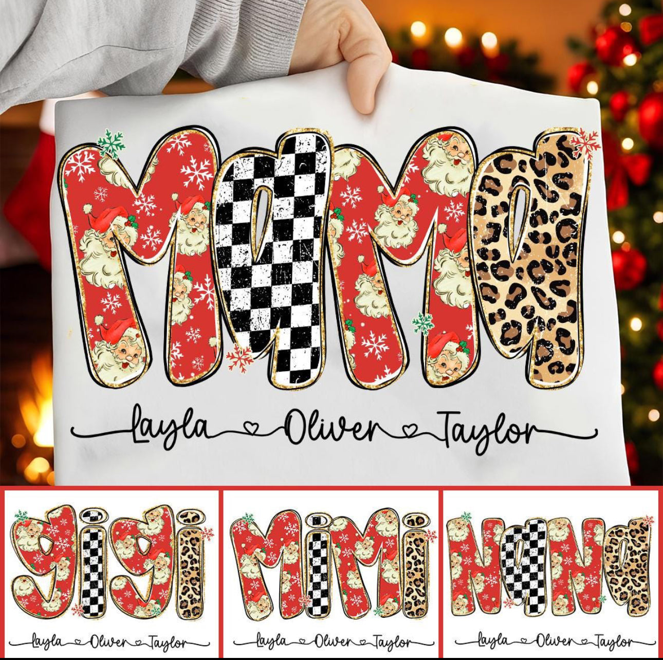 Christmas Leopard Checkered Mama - CUSTOM