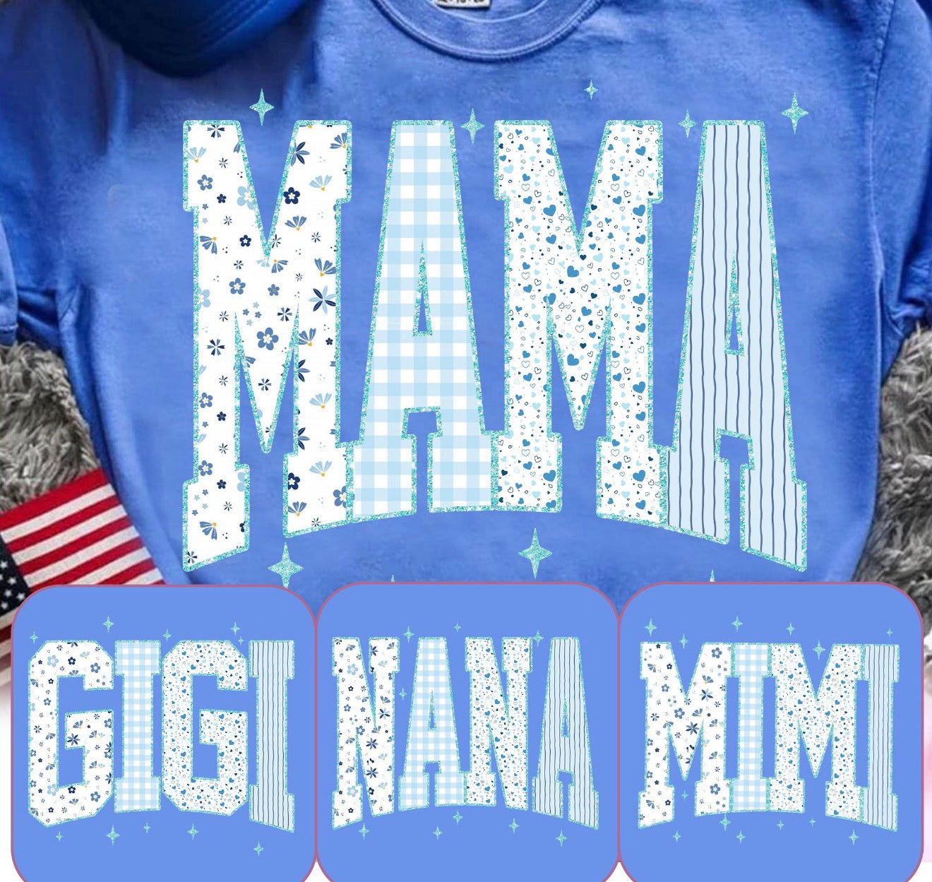 Preppy Blue Floral - ANY NAME