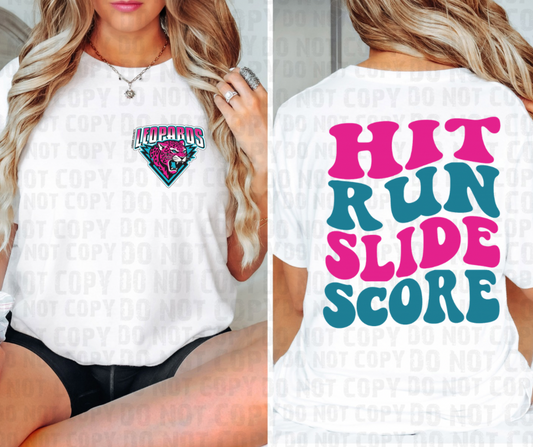 Hit Run Slide Score Teal and Hot Pink Tshirt