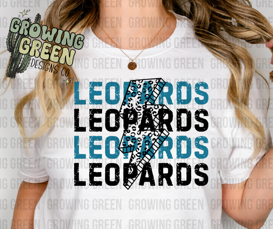 Leopard Lightning Bolt Black & Teal T-Shirt
