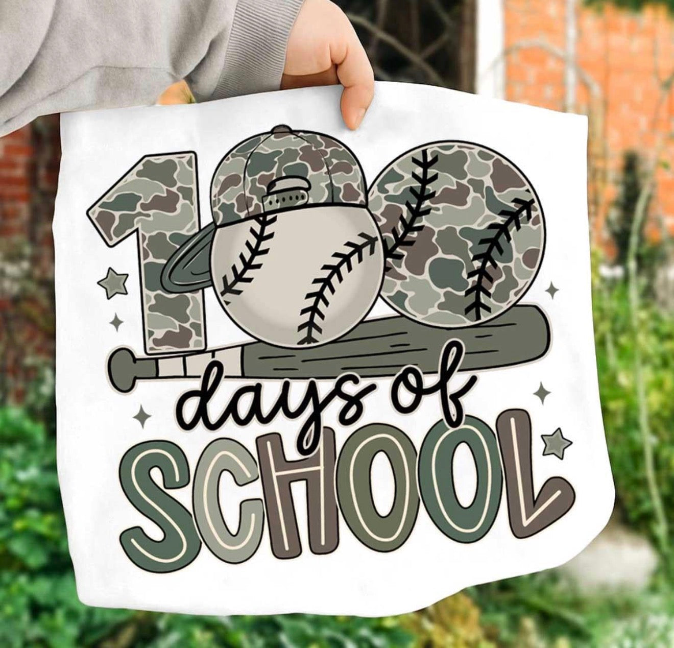 100 days of school camo baseball