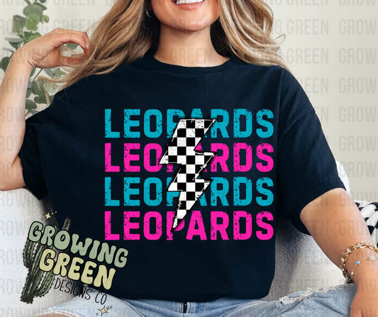Leopard Checker Lightning Bolt Pink & Teal T-Shirt