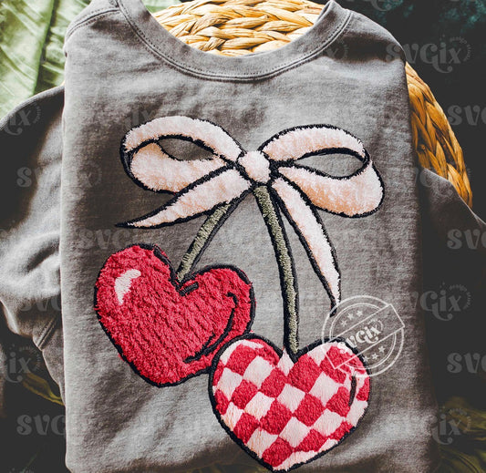 Heart Cherries Faux Fuzzy