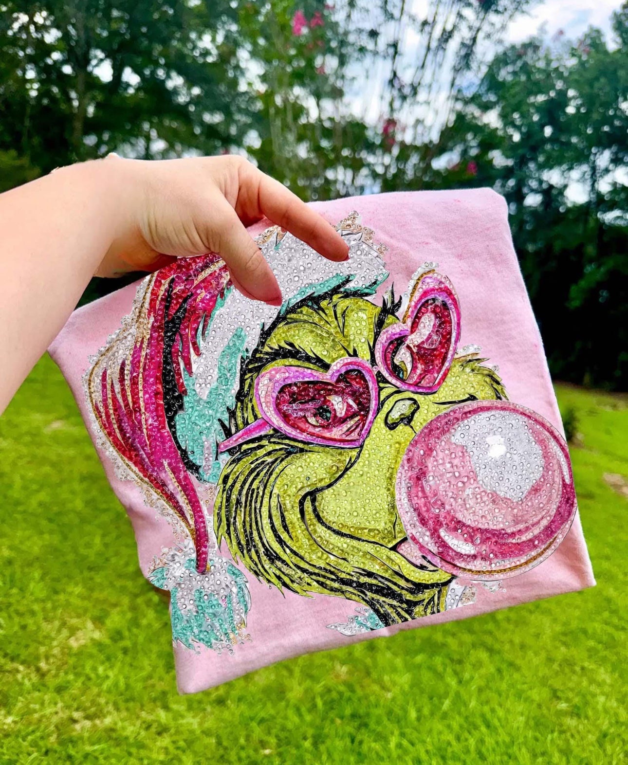 Grinch Blowing Bubble Faux Rhinestone