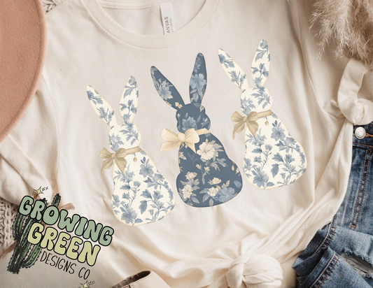 Blue Floral Bunnies