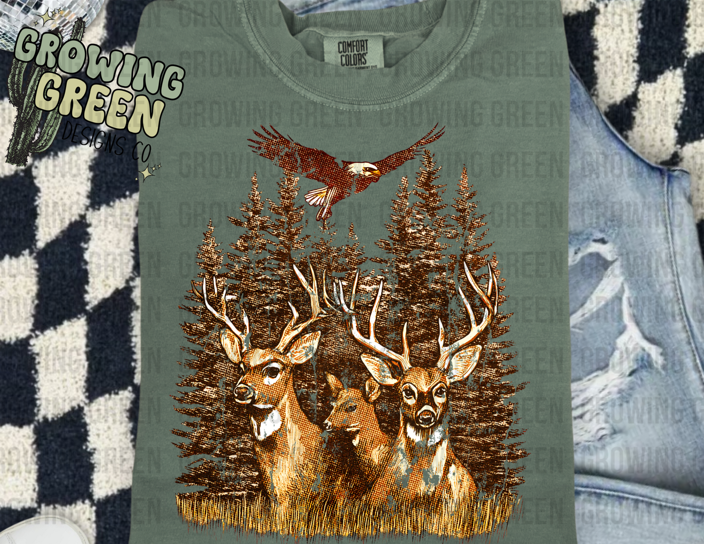 Vintage Deer and Eagle