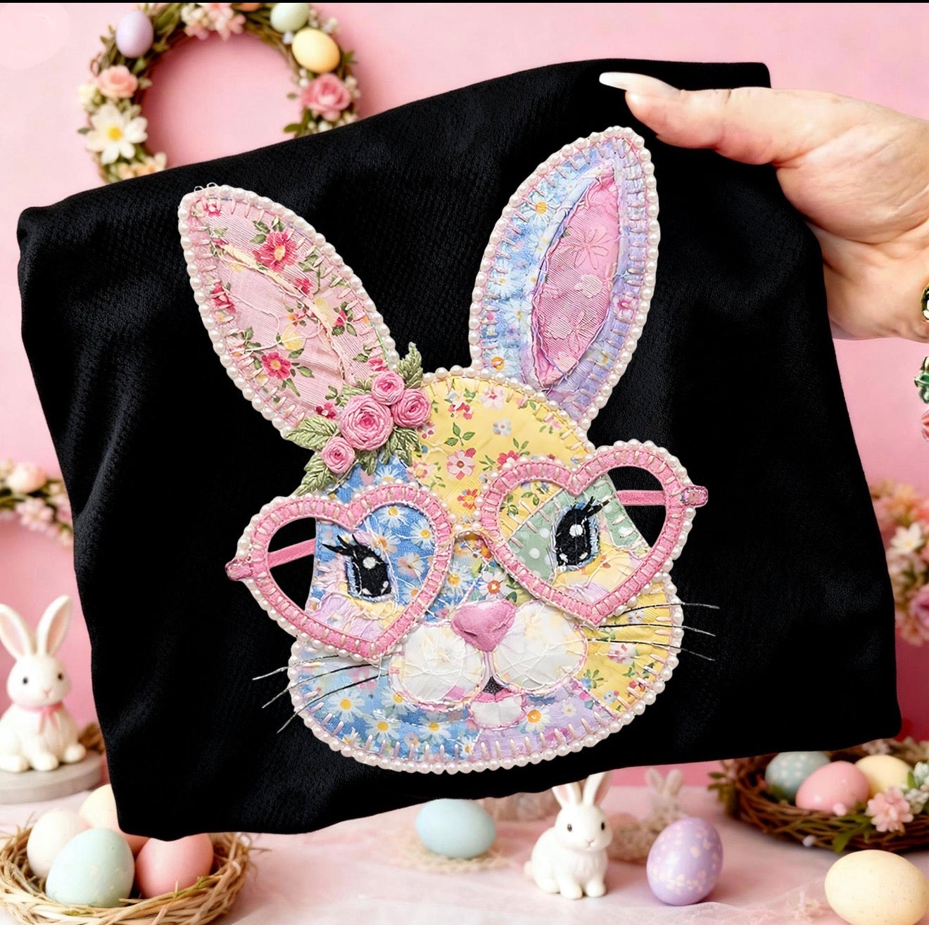 Floral Bunny Faux Patchwork