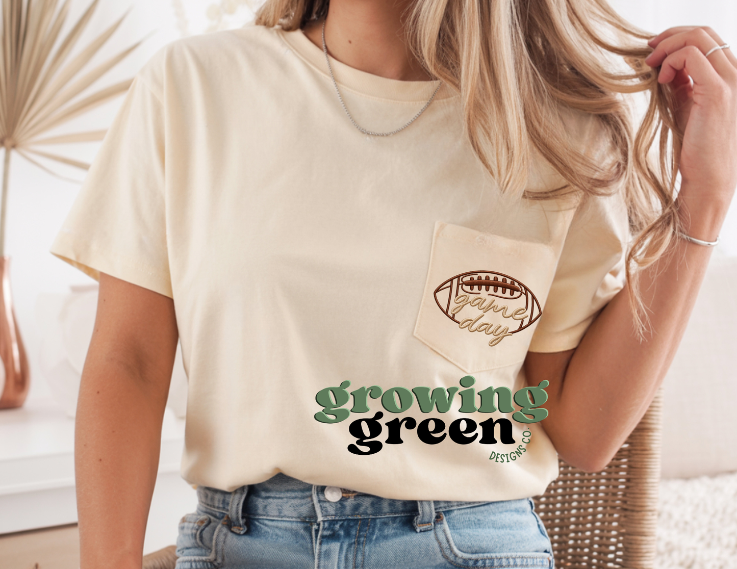Football Game Day Embroidered Comfort Color Pocket Tee