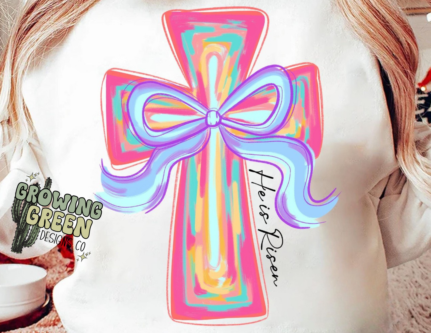 He Is Risen Pink Cross