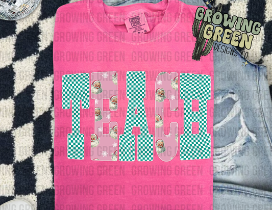 Teach Pink Checkered Santa