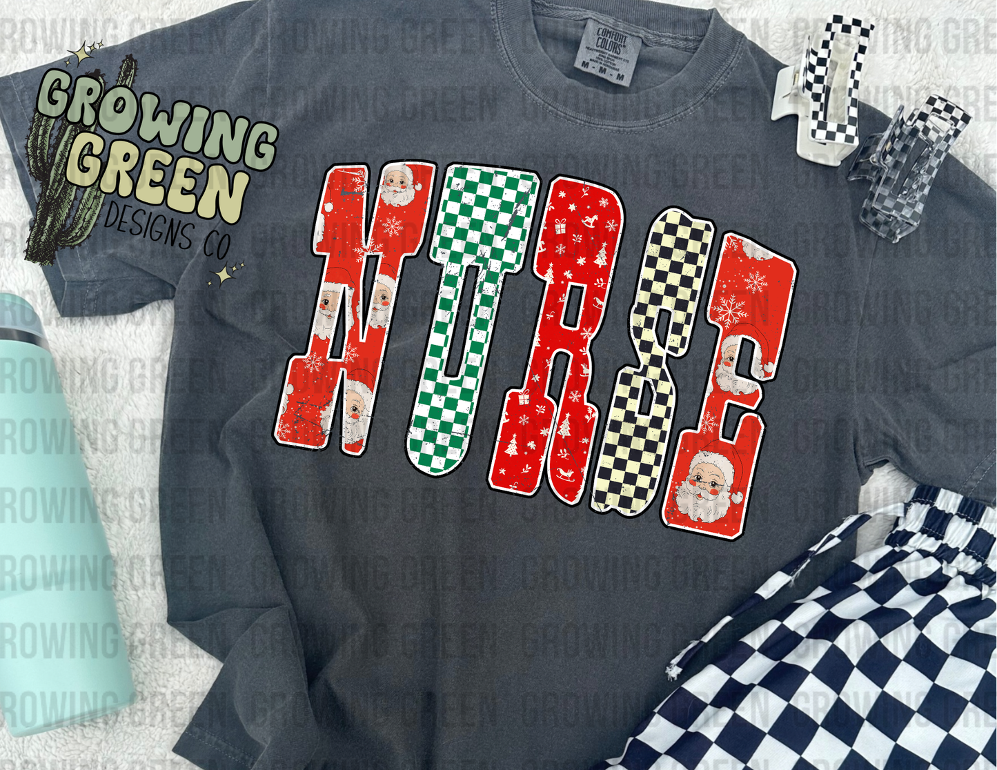 Nurse Checkered Santa