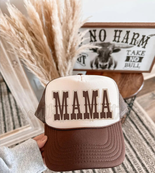 MAMA Tan and Brown Trucker Hat