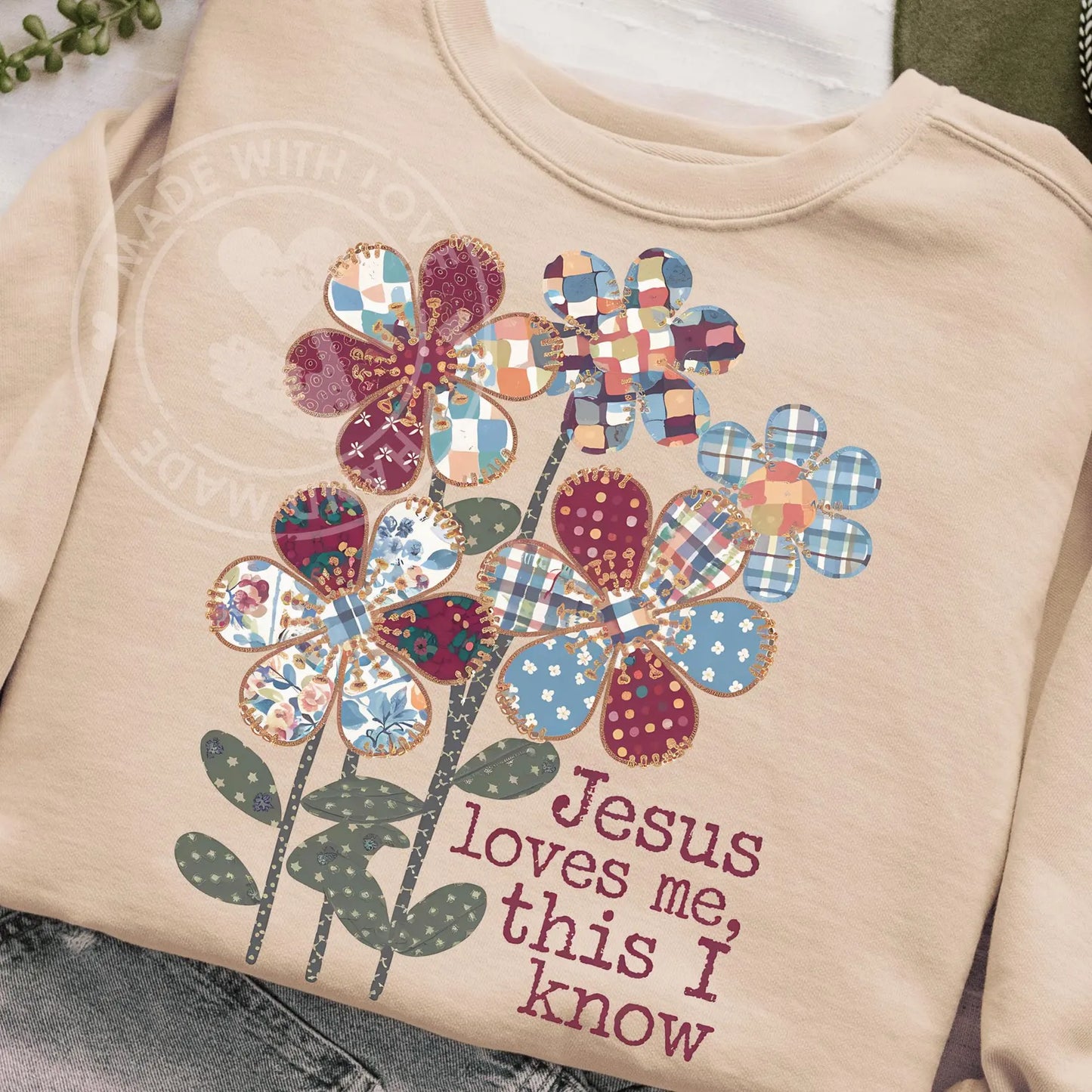 Jesus Loves Me This I Know Faux Patchwork Flowers